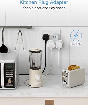 Tessan 2-Gang plug Through UK Charger 2 USB A USB C 13A TS-221-C