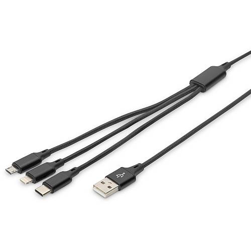 DIGITUS LAK 3in1 USBA+Lightning+MicroUSB->USBC 1m black