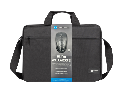 Natec WALLAROO2 15.6 Laptop Bag with Wireless Mouse Black