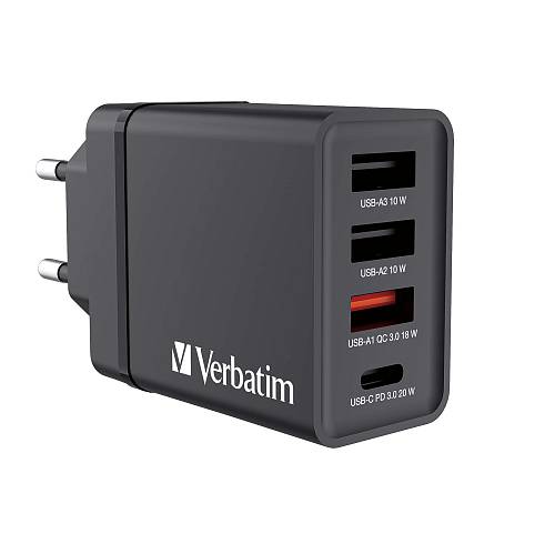 Verbatim Wall Charger 30W EU Plug 1 x USBC20W 3 x USBA CHR-30EU1 Black