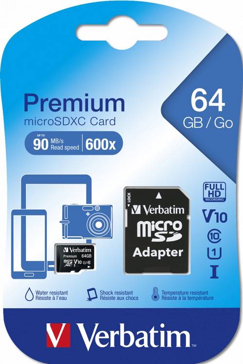 Verbatim Micro SD Card+Adapter Class10 U1 64GB