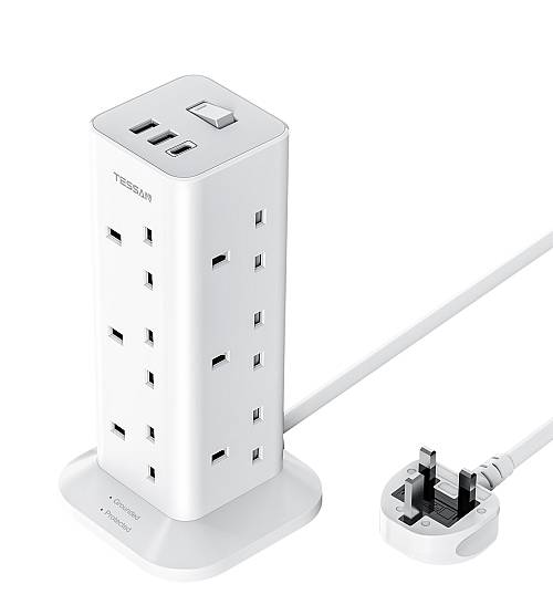 Tessan 12 Gang Extension 3 USB 2m 13A TPS04-UK-C