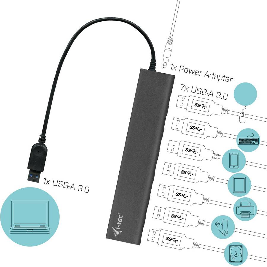 D I-TEC USB 3.0 7-PORT HUB ALU.