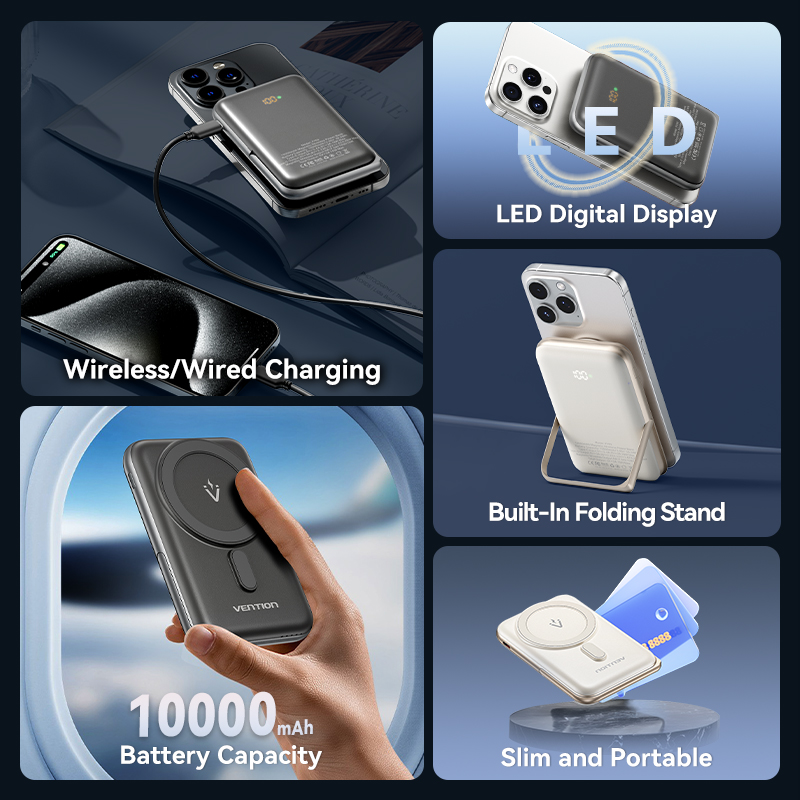 Vention Powerbank Wireless Magnetic 10000mAh 20W with Stand Black FHNB0