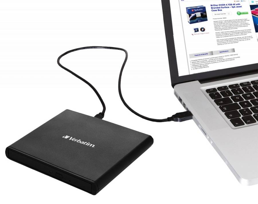 Verbatim External Slimline CD/DVD Writer USB 2.0 Black