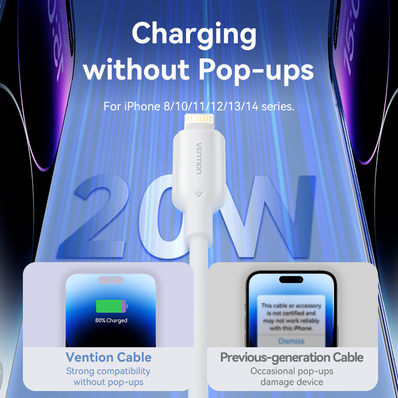 Vention Charger Wall GaN 20W 1xUSBC UK+Lightning Cable White FEPW0