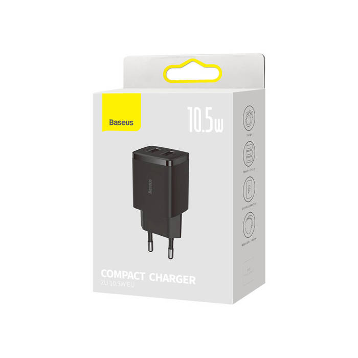 Baseus Charger Wall 10.5W 2xUSB-A EU Black